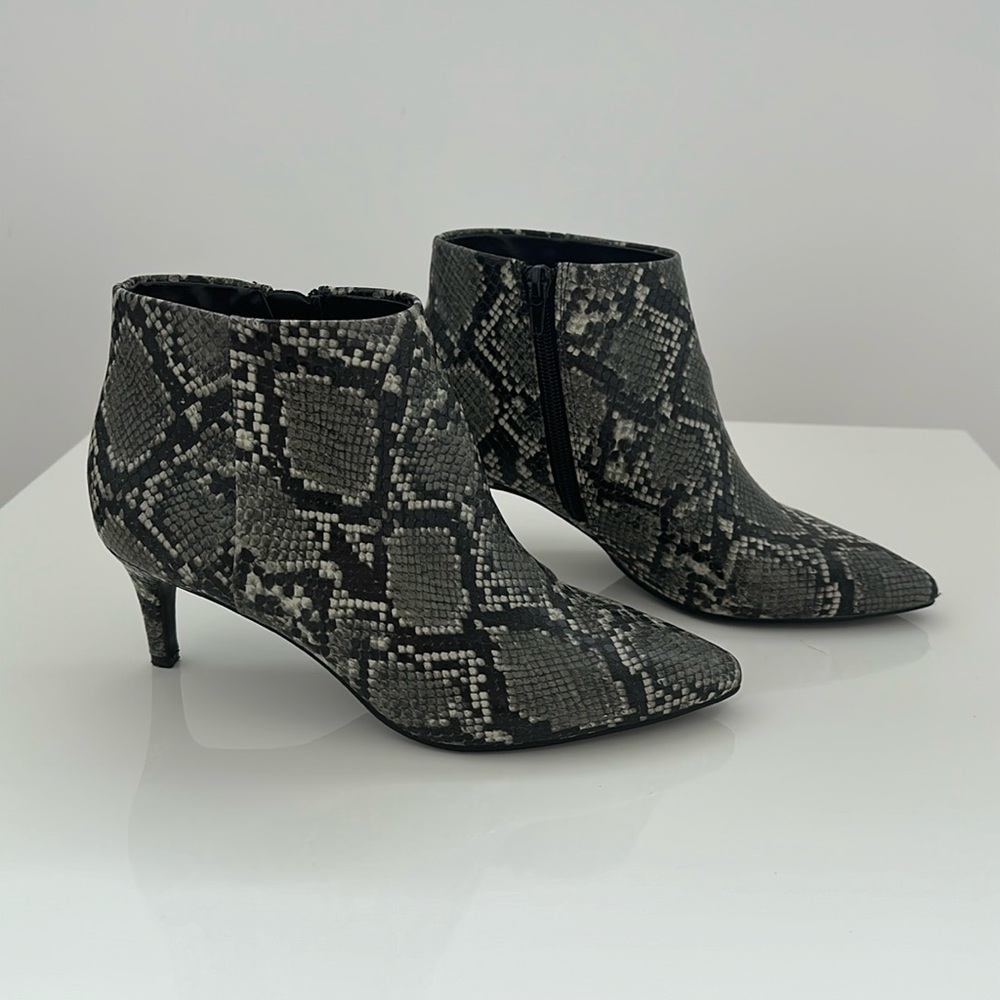Ann Taylor beautiful faux snakeskin booties.